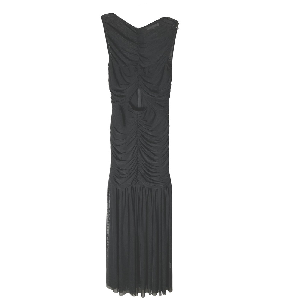 Pasduchas Ruched Sleeveless Maxi Dress Cutout Mesh Formal Elegant Black Size 8